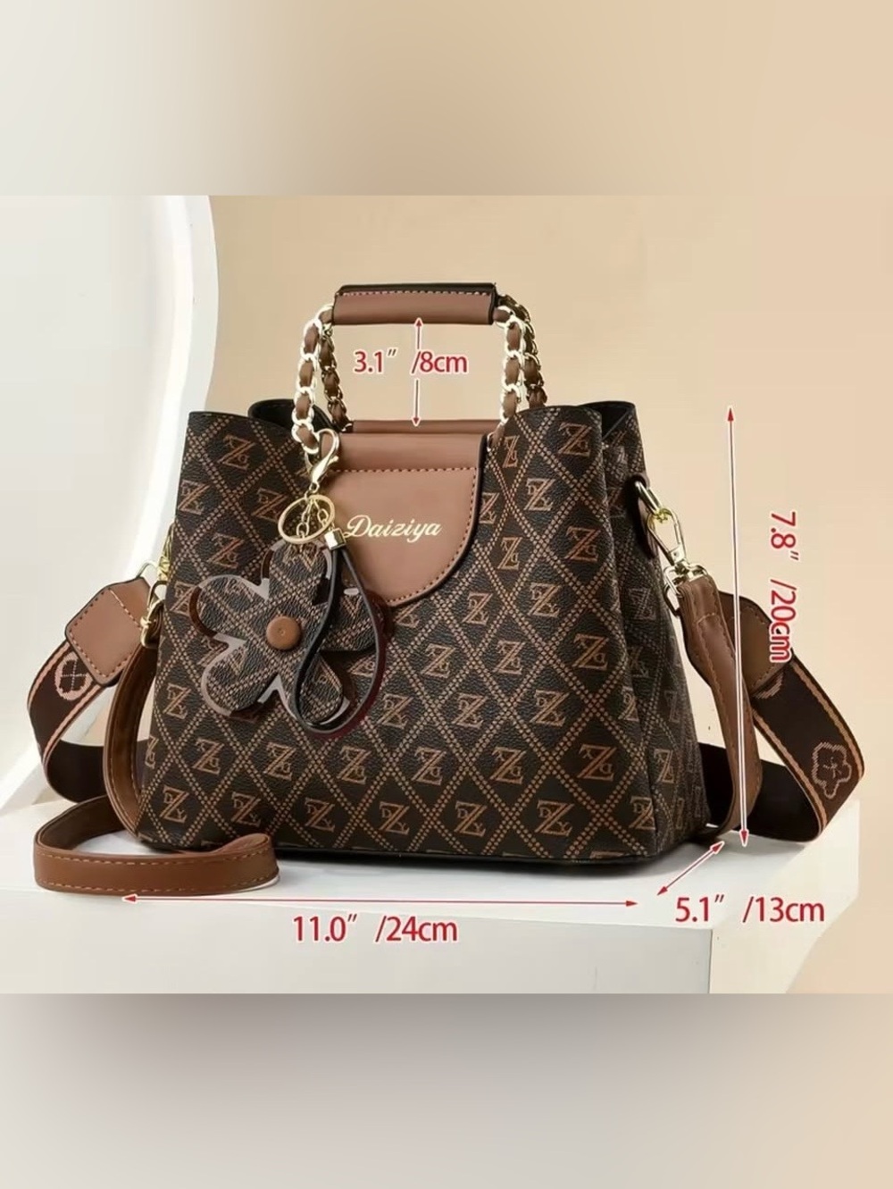 Brown Monogram Satchel, Chain Handles, Guitar Strap, Standard Strap & Bag Charm - Picture 7 of 10